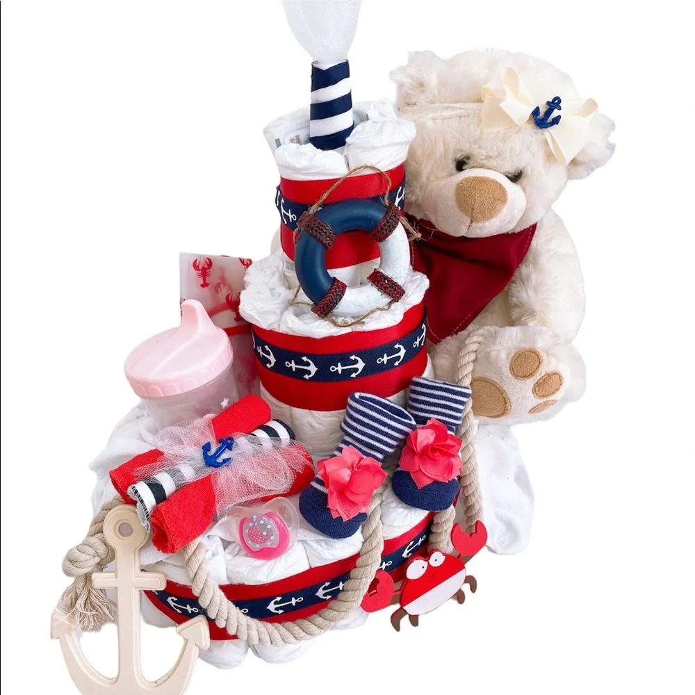 Girl Nautical Diaper Cake, Boat Diaper Cake